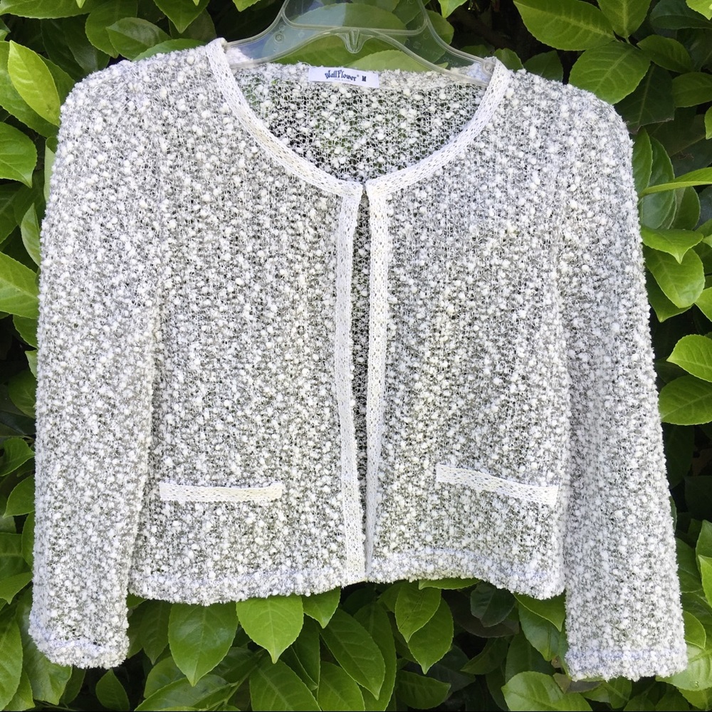 Wall Flower Knit Jacket w/ Silver Threads Girls M